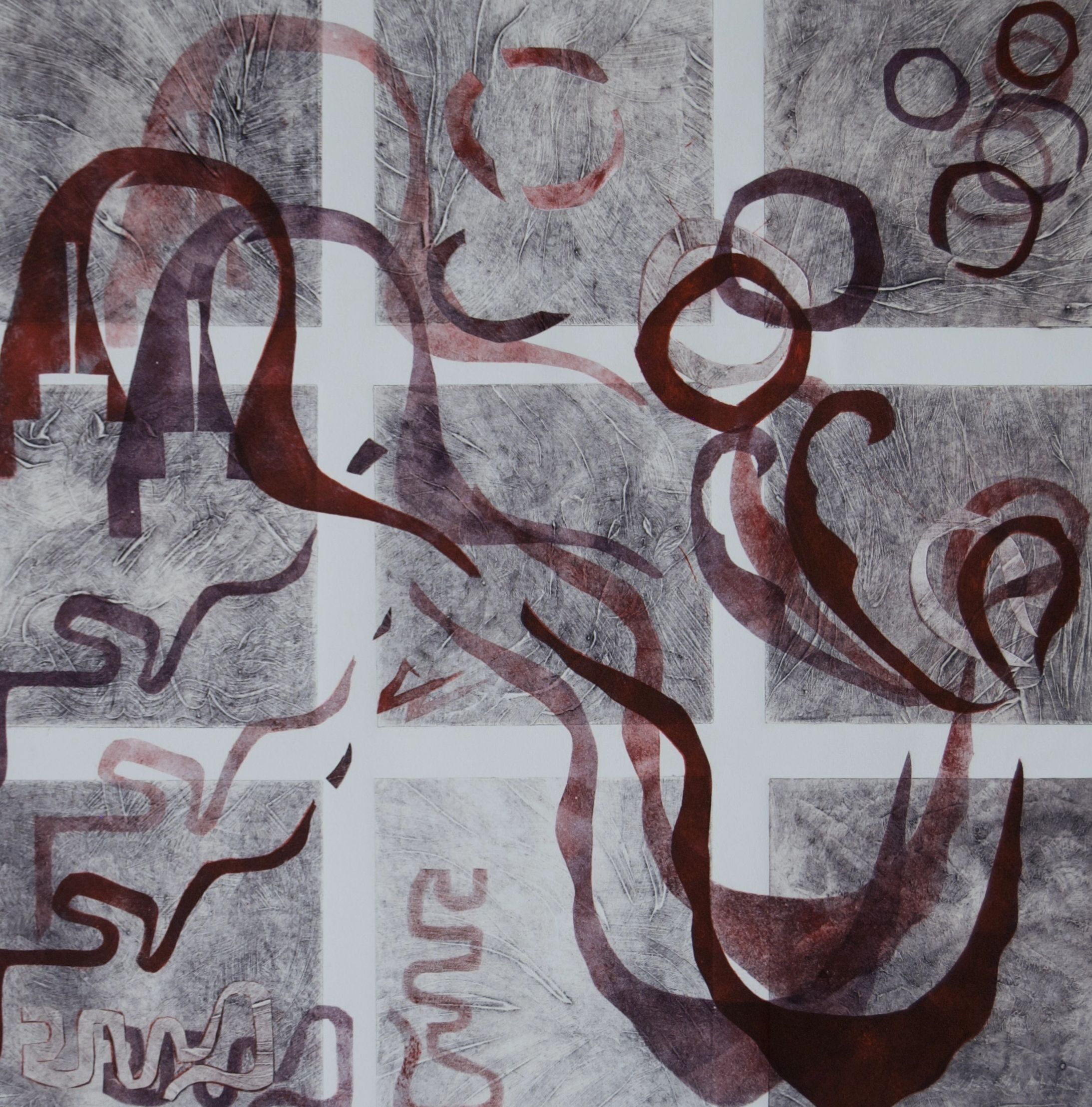 grid; stencils; squares; musical art; relief; intaglio printmaking; original artwork; monotype; jazz