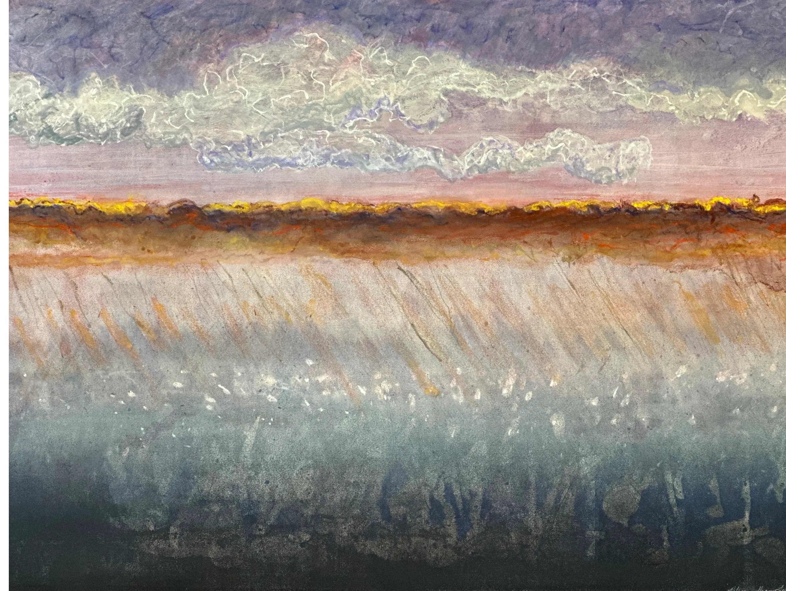 Sky Writing; landscape; monotype; original hand painted art;