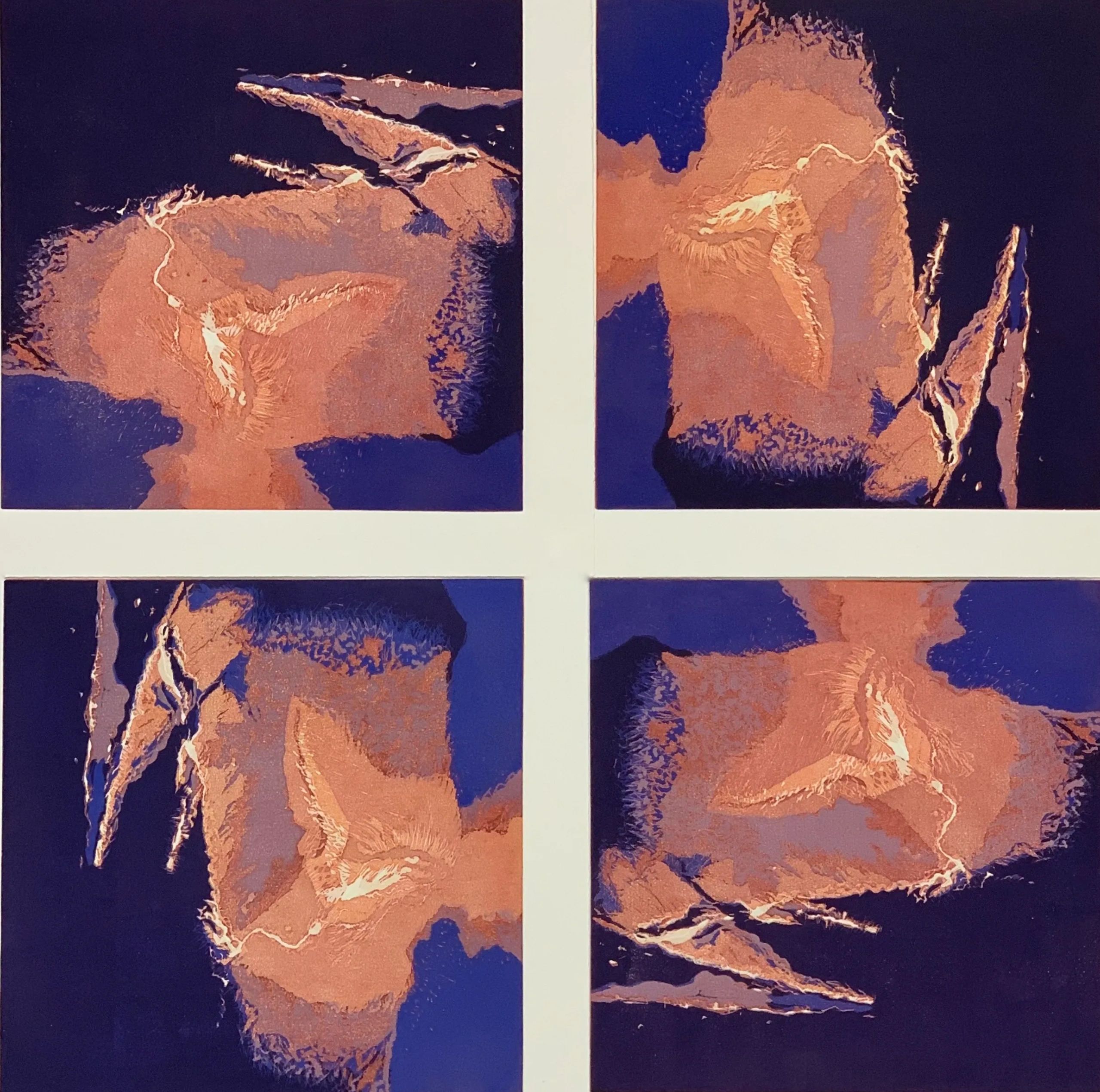 abstract artwork of Vulcan Star; volcano; color print; linoleum reduction printmaking; original art;