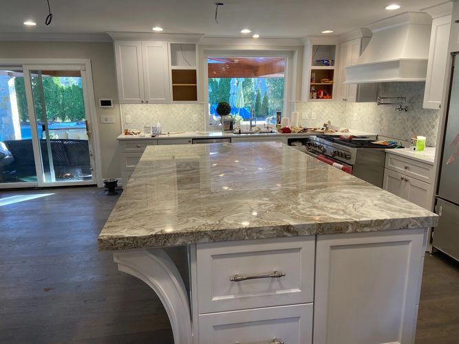 countertop island white marble treated with MORE Anti-Etch coating