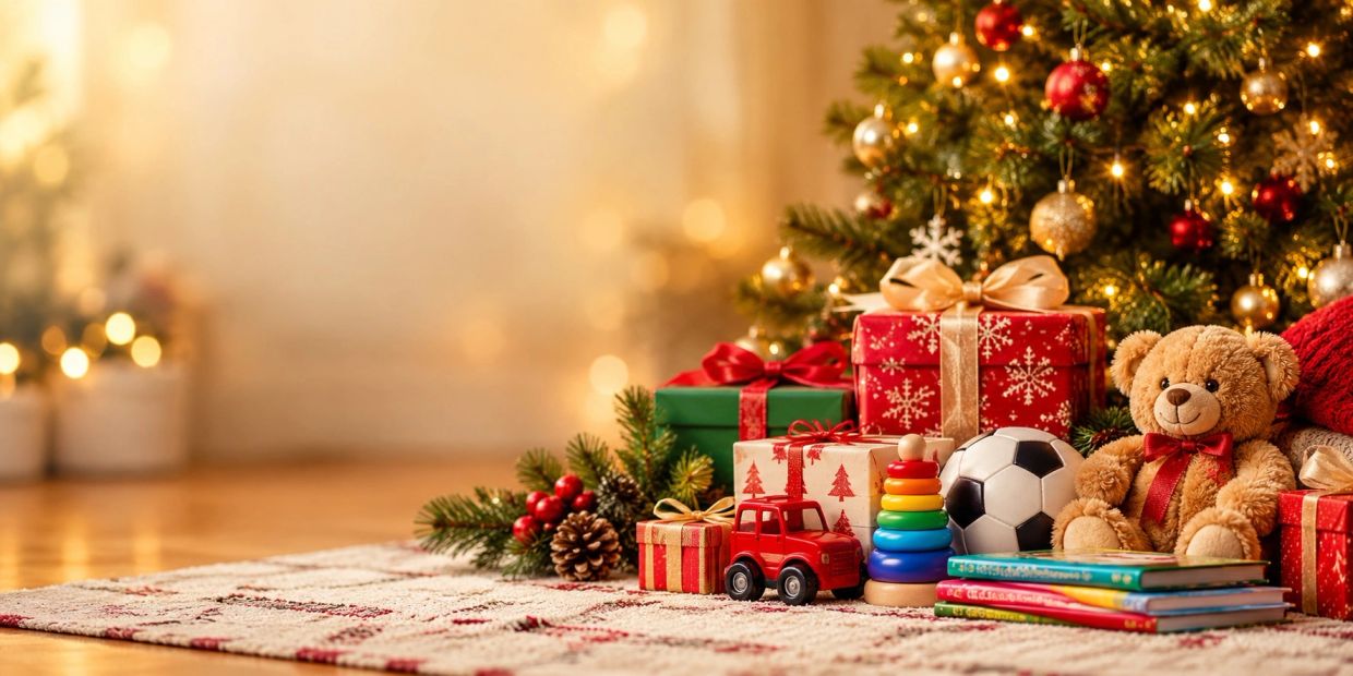 Christmas tree with presents and toys.