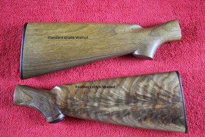american walnut gunstock and exhibition feather crotch gunstock