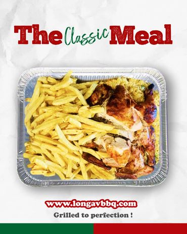 Tray Grilled Chicken meal with rice and fries