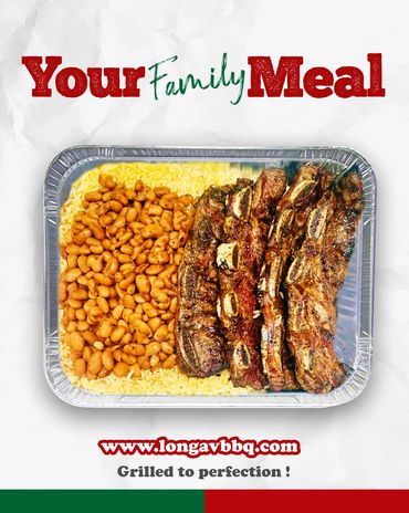 Tray meat meal with rice and beans