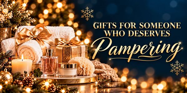 Luxurious pampering gifts with festive decorations.