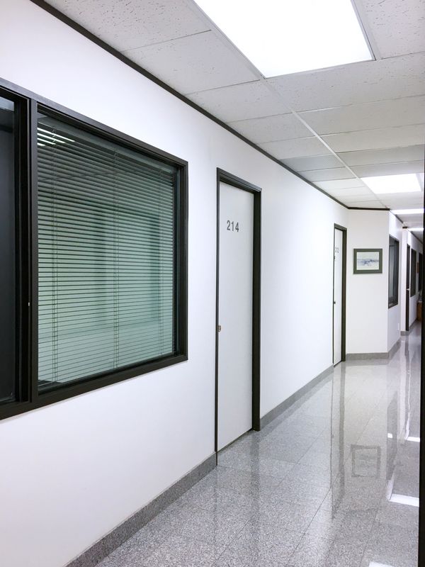 Granite flooring at the hallways of the office centre at the Wright Business Centre in Calgary SE