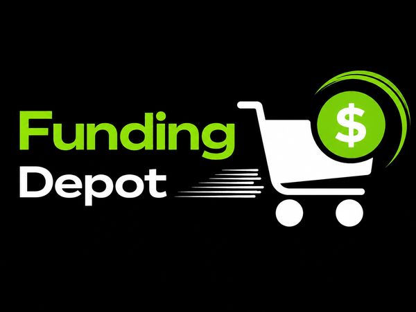 Logo of Funding Depot with shopping cart and dollar symbol.