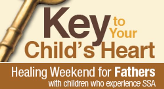 Logo for Key to your Child's heart Father's Healing weekend with small key image