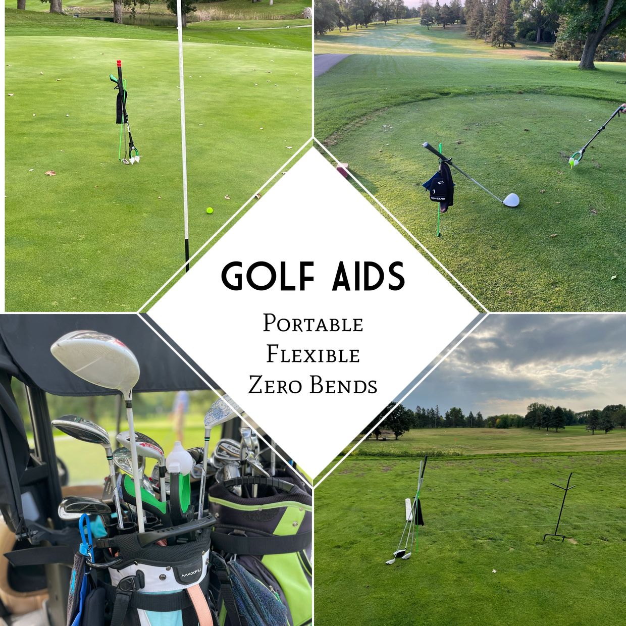Golf aids collage and how to use.