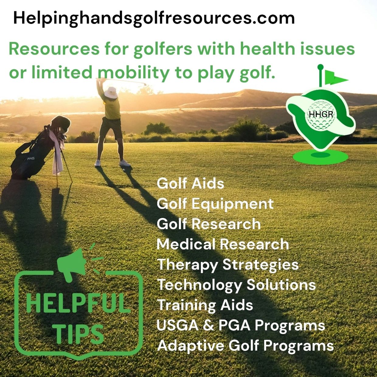 Programs and information available on Helping Hands Golf Resources website.