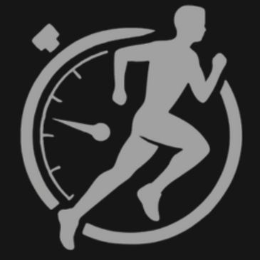 Icon of a running figure with a stopwatch.