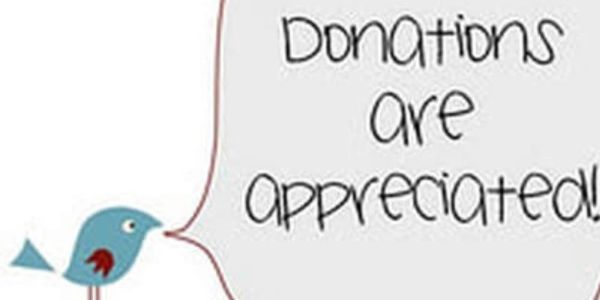 A blue bird with a speech bubble saying donations are appreciated.