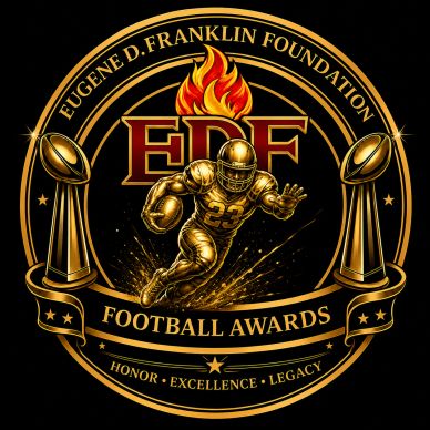 Logo of Eugene D. Franklin Foundation Football Awards featuring a football player and trophies.