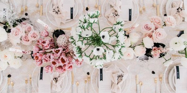 Blush and black wedding menus