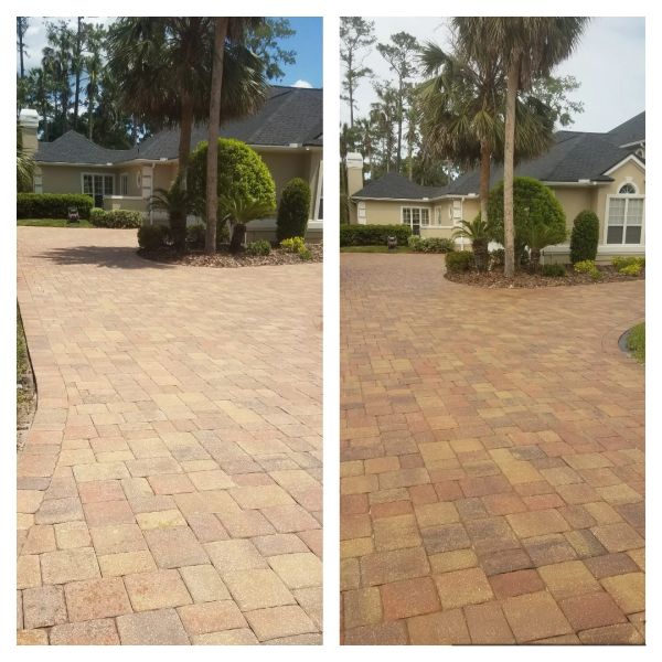 Cleaned driveway with improved curb appeal.