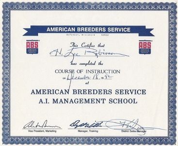 H. Lee Robinson's AI Breeder's Certificate