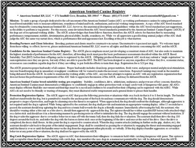 The American Sentinel K9 Registration for the American Sentinel and our lines of APBT (pit bulls).