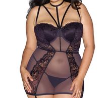 FINE FISHNET & MESH GARTER SLIP PLUS SIZE