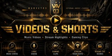 Promotional banner for Warvet03 featuring music videos, gaming clips, and stream highlights.