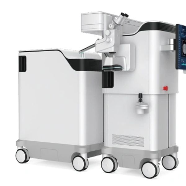 Modern medical imaging device with wheels for mobility.