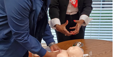 When two or rescuers are present, use the two-hand technique to deliver compressions to an infant.