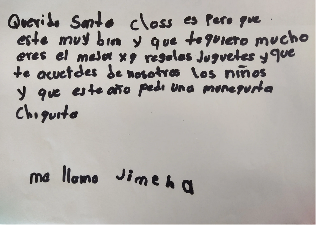 LETTER TO SANTA FROM JIMENA