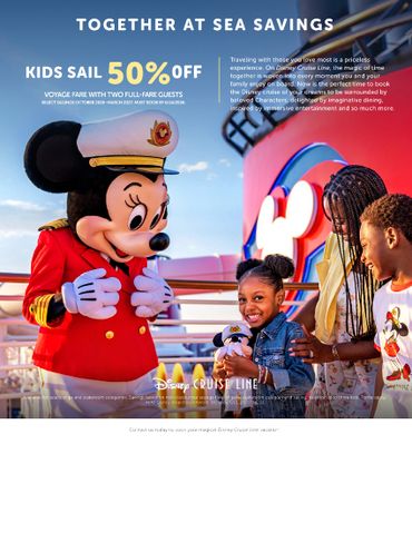 Kids enjoy meeting Mickey Mouse in captain attire on a Disney cruise ship deck.