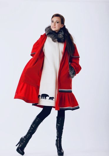 White parka looks completely different with a red shell over it. Two looks for the price of one.