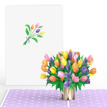 Colorful tulip bouquet with matching card.