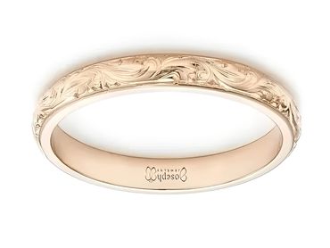 Thin engraved rose gold band.