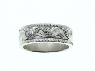 Engraved silver wedding band.