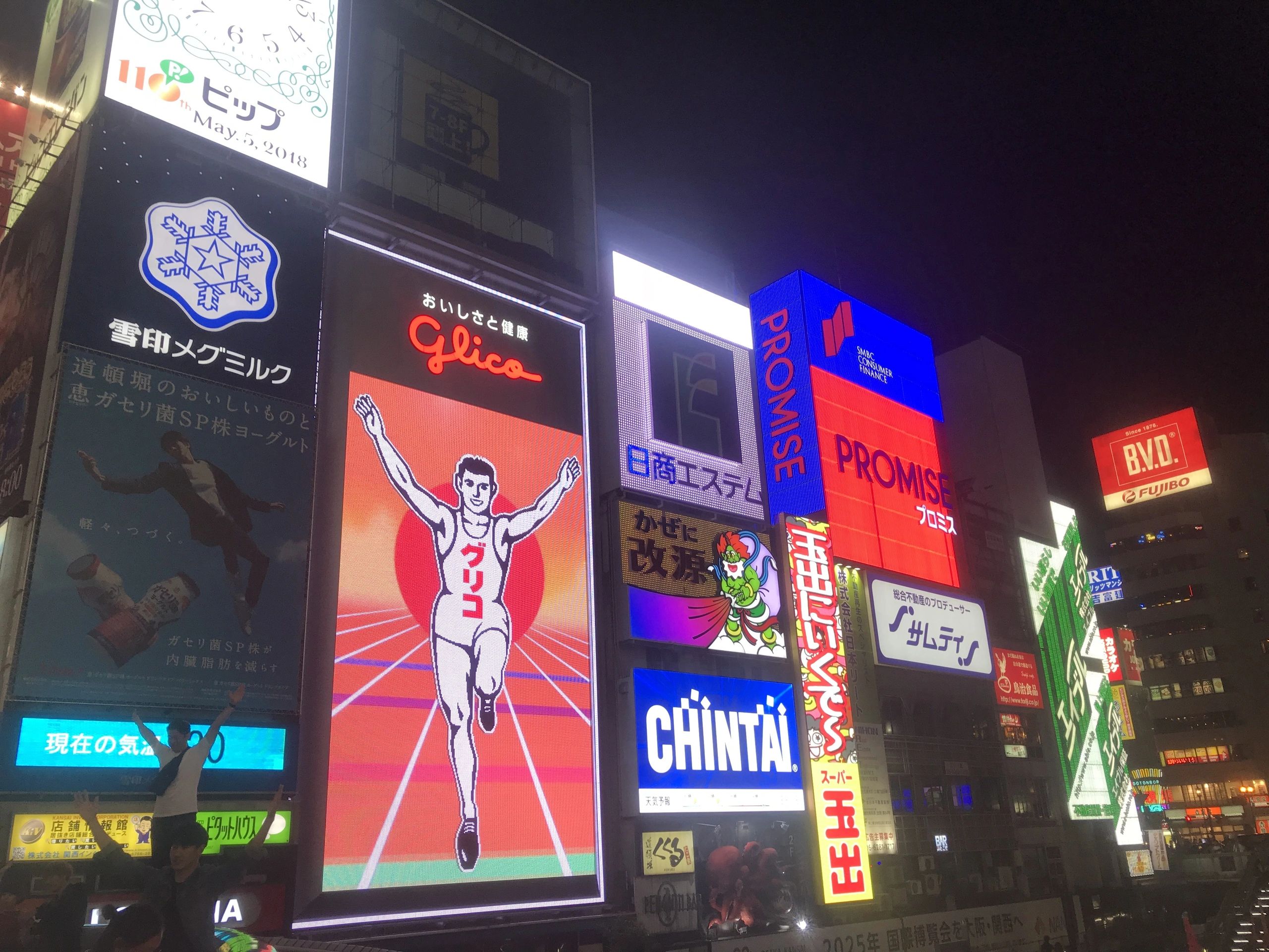 The bright and colorful signs of Dontonbori, a popular tourist and shopping destination in Osaka