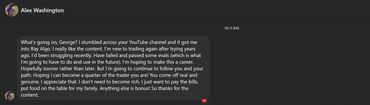Message exchange about trading and appreciation for content.