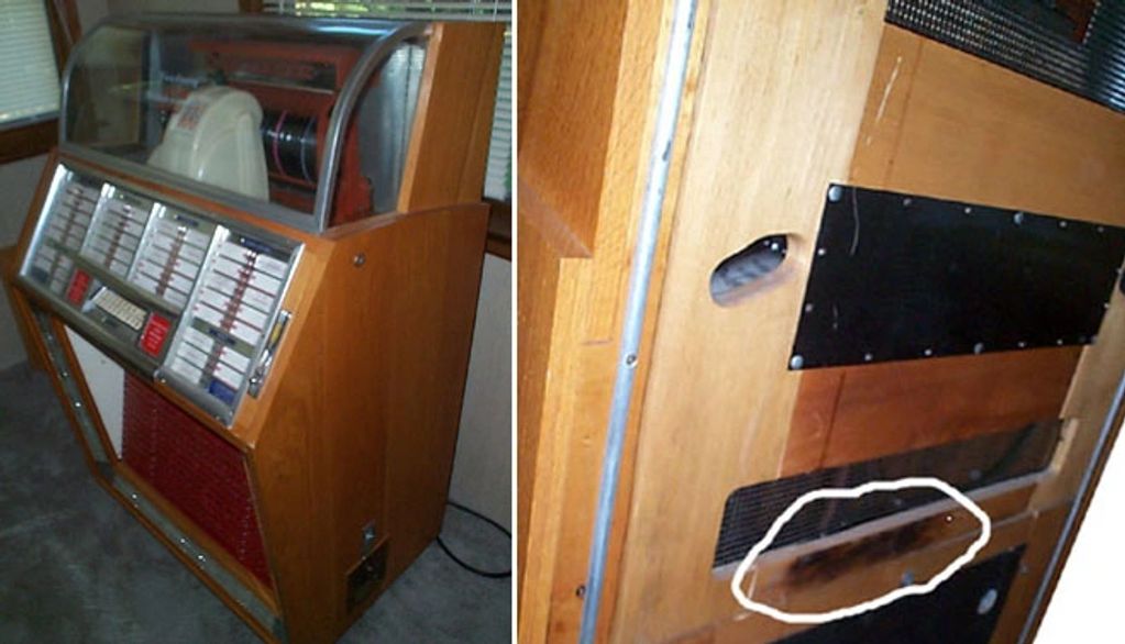 Salem furniture restoration of an old Seeburg 100 jukebox. Salem cabinet repair.