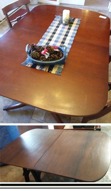 Furniture refinishing St. Clair County of an old dining table. St Clair county furniture repair.
