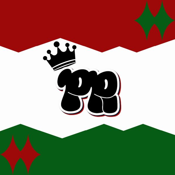 Logo with crown on red, white, and green background.