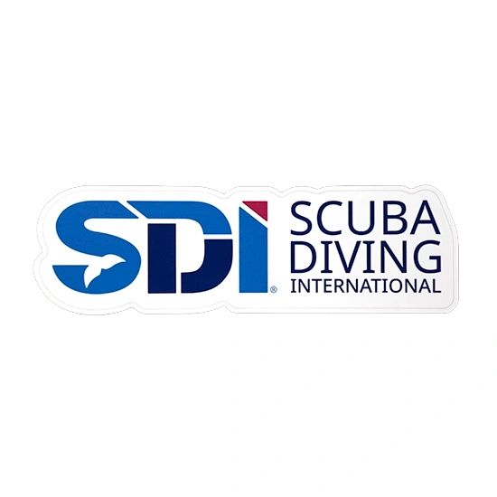 Logo of SDI Scuba Diving International with stylized letters and a shark silhouette.