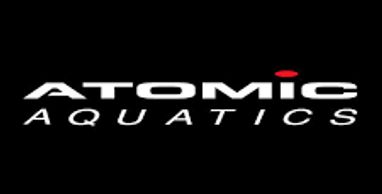 Atomic Aquatics logo with a black background and white text.