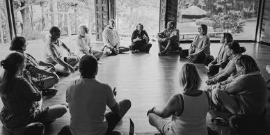sharing circle at the Byron Bay breathwork retreat with mark moon