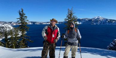 Snowshoe tours Crater Lake. Sky Lakes Wilderness Adventures. Adventure Oregon. snowshoe rental. klam