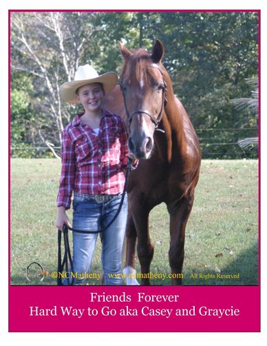 Girl in cowboy hat with her horse in a field.