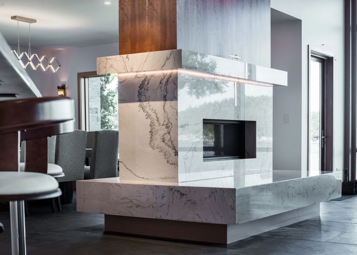 3cm Creta Polished Quartzite Fireplace wrap
