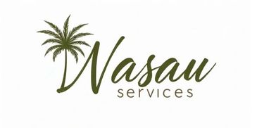 Logo with a palm tree and the text 'Nasau services' in green.