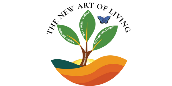 A small plant with three labeled leaves and a butterfly above, symbolizing growth and philosophy.