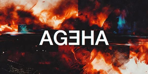 The word AGEHA displayed with a fiery and chaotic background.