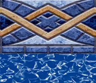Decorative blue pool tile border with water reflections below.