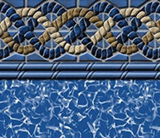 Blue pool liner with rope and tile pattern border.