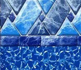Close-up of a blue swimming pool tile pattern with water reflections.