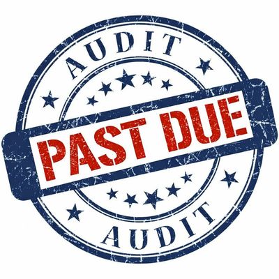 A stamp showing 'PAST DUE' in red with 'AUDIT' in blue around it.