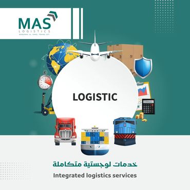 Integrated logistics services with global shipping and transport icons.